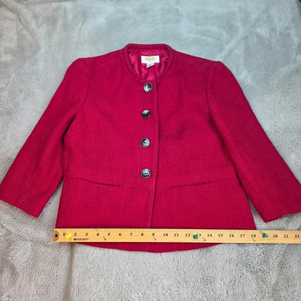 Talbots Petites Blazer‎ Womens 6 Red Textured Button Front Round Neck Jacket